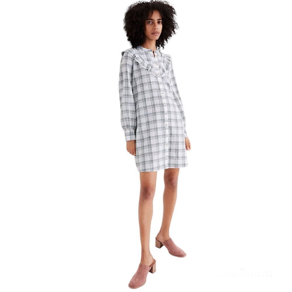 Madewell Plaid Ruffle-Yoke Prairie Shirtdress XS